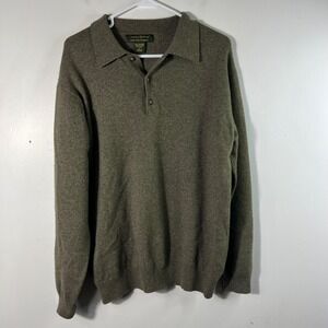 Mens Daniel Bishop 2 Ply Cashmere 1/4 Button Sweater Green M